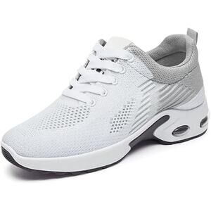 Padgene Womens Size 10 White Gray Breathable Mesh Lace Up Athletic Sneaker Shoes
